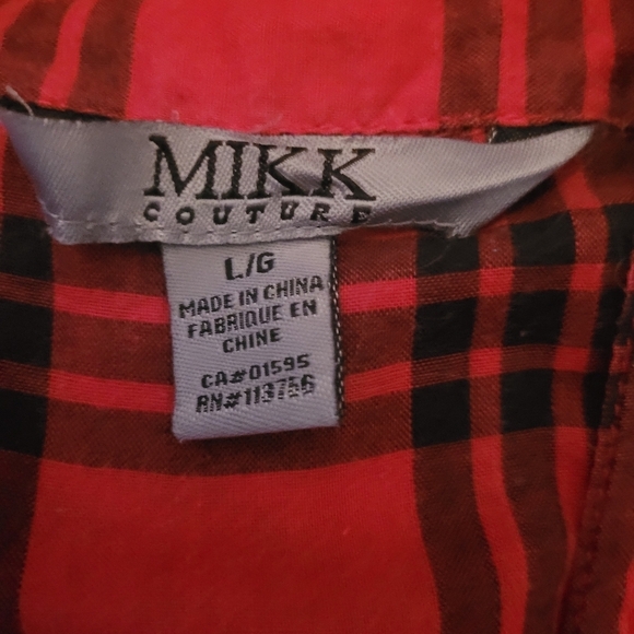 Mikk Couture Red and Black Plaid Short Sleeve Button Up Shirt L - Picture 7 of 7